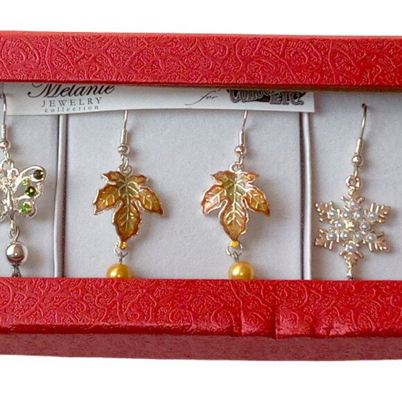 3 Pairs of Dangle Earrings, Butterflies, Leafs, Snowflakes - Picture 15 of 16